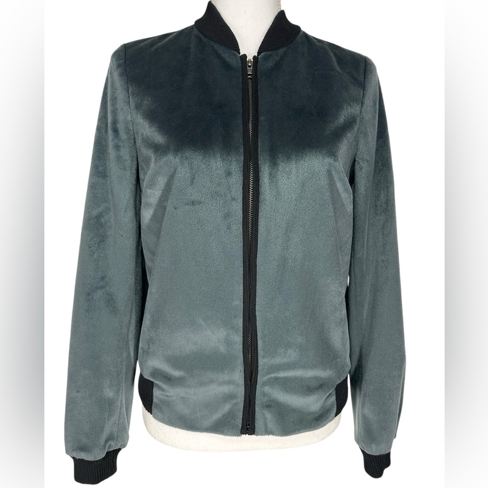 CHARLES GRAY LONDON / Dark Gray Teal Velvet Bomber Jacket / Small / Goth Boho